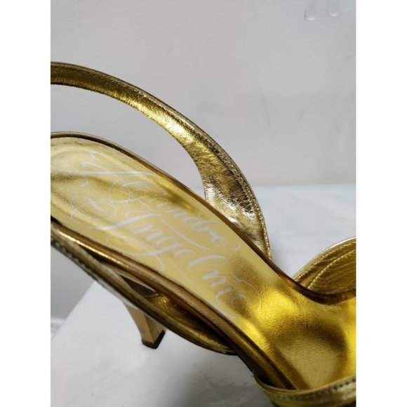 Alejandro Ingelmo Leather Metallic Peep Toe Stiletto Slingback Sandals 37.5/7 - Picture 6 of 9